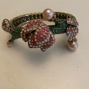 *1 DAY SALE* HEIDI DAUS PINK AND GREEN SWAROVSKI CRYSTAL FLOWER BANGLE BRACELET